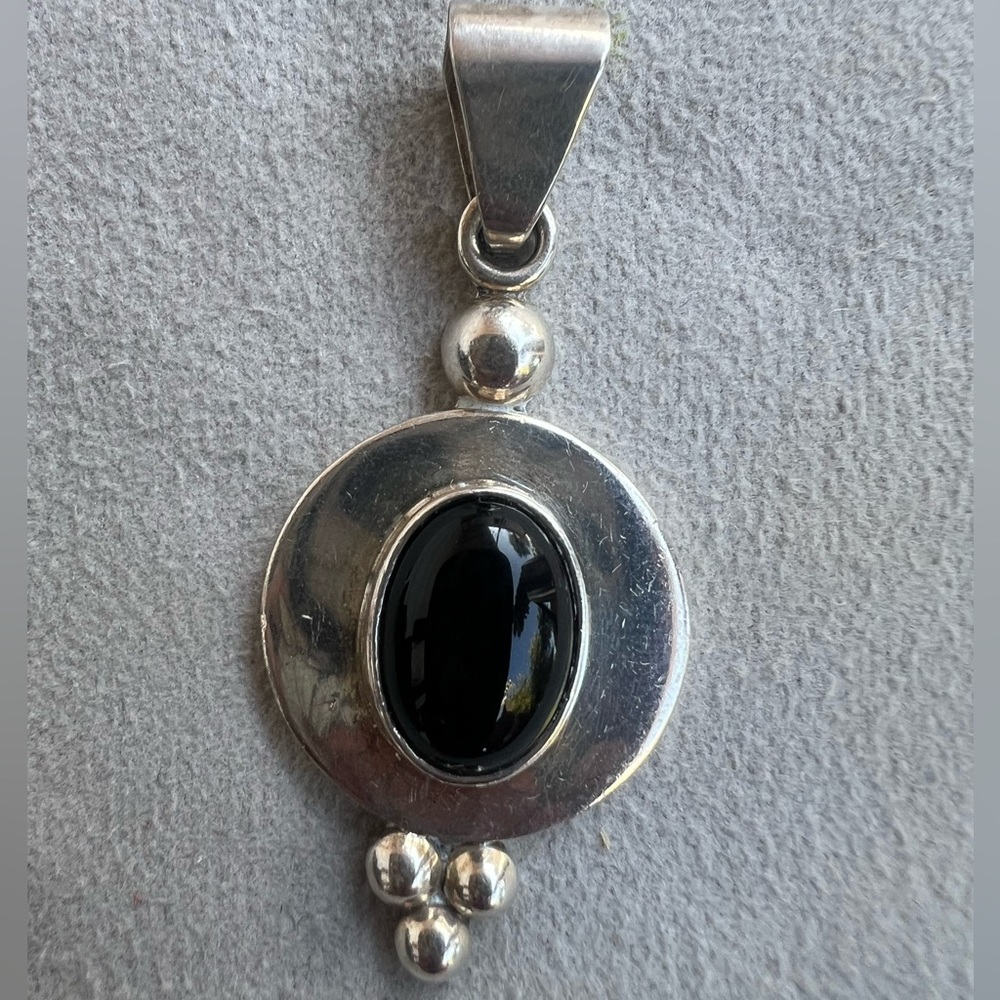 Black Onyx and Sterling silver heavy Mexico pendant